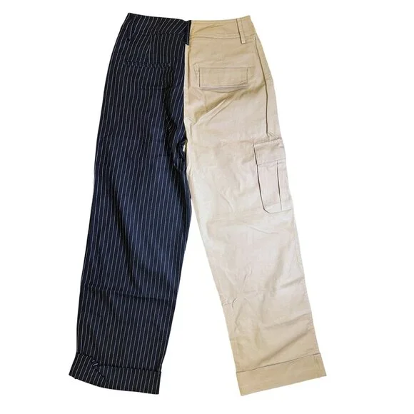 Choosy Two-Tone Womens Pants Khaki & Black Pinstripe Cargo - Picture 4 of 10